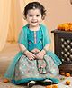 Kinder Kids Cotton Woven Sleeveless Geometric & Floral Embroidered Lehenga & Choli With Dupatta Set - Green