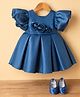 Bluebell Satin Woven Sleeveless Party Dress With Bow Applique - Blue