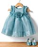 Bluebell Net Woven Sleeveless Party Dress with Floral Applique & Booties - Green