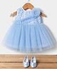 Bluebell Tissue Woven Sleeveless Party Dress With Floral Applique & Booties - Blue