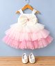 Bluebell Net Woven Sleeveless Party Dress With Bow & Floral Applique & Booties - Pink