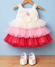 Bluebell Net Woven Sleeveless Party Dress With Floral Applique & Booties - Dark Pink