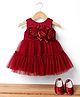 Bluebell Satin Woven Sleeveless Party Dress With Floral Applique & Booties - Maroon