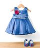Bluebell Satin Woven Sleeveless Party Dress With Floral Applique & Booties - Blue
