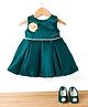 Bluebell Satin Woven Sleeveless Party Dress With Floral Applique & Booties - Green