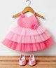 Bluebell Net Woven Sleeveless Party Dress With Floral Applique & Booties - Pink