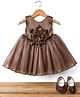Bluebell Tissue Woven Sleeveless Party Dress With Floral Applique & Booties - Brown