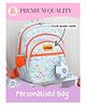 Rosada Football Champ DIY Personalised Kids School Bag with Alphabet Name Sticker Kit & Plush Keychain - Water Resistant Bag for Boys & Girls Light Blue (Large) - 17 Inches