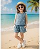 Superminis Cotton Woven Sleeveless Thread Work Embroidered Coordinating Top & Shorts Set - Blue