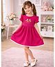 Superminis Cotton Woven Half Puffed Sleeves Floral Embroidered Dress - Magenta