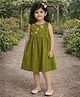 Superminis Cotton Woven Sleeveless Floral Embroidered Dress - Olive Green