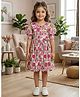 Superminis Cotton Woven Half Puffed Sleeves Floral Printed Dress - Pink
