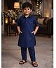 Superminis Cotton Woven Full Sleeves Solid Pathani Kurta & Pyjama Set - Navy Blue