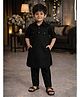 Superminis Cotton Woven Full Sleeves Solid Pathani Kurta & Pyjama Set - Black