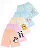 Superminis Cotton Woven Pack Of 5 Animals Printed Shorts - Sky Blue Pink Peach Blue & Cream