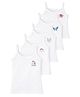 Superminis Cotton Woven Pack Of 5 Sleeveless Unicorn Rainbow & Butterfly Printed Camisoles - White