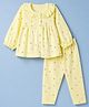 ToffyHouse Single Jersey Knit Full Sleeves Co-Ords Shirt & Pyjama Night Suit with Floral Print - Lemon