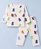 ToffyHouse Single Jersey Knit Full Sleeves Co-Ords T-Shirt & Pyjama Night Suit with Bear Print - Beige