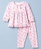 ToffyHouse Single Jersey Knit Full Sleeves Co-Ords Top & Pyjama Night Suit with Floral Print - Pink