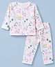 ToffyHouse Single Jersey Knit Full Sleeves Co-Ords T-Shirt & Pyjama Night Suit with Floral Print - White