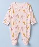 ToffyHouse Single Jersey Knit Full Sleeves Animal Printed Footed Romper - Pink