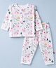 ToffyHouse Single Jersey Knit Full Sleeves Floral Printed Co-Ords T-Shirt & Pyjama Night Suit - White