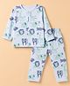ToffyHouse Single Jersey Knit Full Sleeves Co-Ords T-Shirt & Pyjama Night Suit with Animal Print - Sky Blue