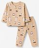 ToffyHouse Single Jersey Woven Full Sleeves Co-Ords T-Shirt & Pyjama Night Suit with Animal Print - Beige