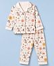 ToffyHouse Cotton Woven Full Sleeves Co-Ords Shirt & Pyjama Night Suit with Space Print - Beige