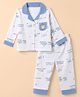 ToffyHouse Cotton Woven Full Sleeves Co-Ords Shirt & Pyjama Night Suit with Bear & Text Print - White