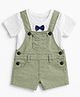 Spool Junior Cotton Knit Solid Dungaree With Half Sleeves Bow Applique Detailed Tee - Pista