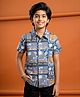 Kaboosh Cotton Woven Half Sleeves Sun & Waves Printed Shirt - Teal Blue