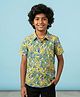 Kaboosh Cotton Woven Half Sleeves Leaves & Birds Printed Shirt - Blue