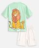 Nap Chief Cotton Blend Knit Disney The Lion King Featuring Half Sleeves Simba Printed Oversized Tee & Shorts Set - Light Green