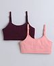 BUMZEE Cotton Knit Sleeveless Non Padded Non Wired Solid Bra Pack of 2 - Peach & Wine