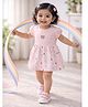 BUMZEE Cotton Knit One Piece Dress Half Sleeves Striped & Bear Face Print Peach 3-6 Months