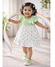 BUMZEE Cotton Knit Half Sleeves Polka Dots Printed Frock With Bow Applique - Light Green