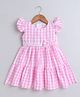 BUMZEE Cotton Woven One Piece Dresses/Frocks Cap Sleeve Checked Print Pink 4-5 Years