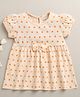 BUMZEE Cotton Knit Cap Sleeves Polka Dots Print Dress Peach 0-6 Months