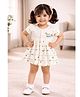BUMZEE Cotton Knit Frock With Bloomer Half Sleeves Bees Print Cream 0-3 Months