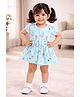 BUMZEE Cotton Knit Frock With Bloomer Half Sleeves Sunflower Print Blue 0-3 Months