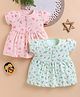 BUMZEE Cotton Knit One Piece Dresses/Frocks Cap Sleeves Heart & Floral Print Pack of 2 Green 3-6 Months
