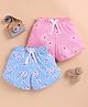 BUMZEE Cotton Knit Above Knee Length Floral Printed Shorts Pack Of 2 - Pink & Light Blue