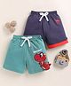 BUMZEE Cotton Knit Above Knee Length Dinosaur Printed & Embroidered Shorts Pack Of 2 - MInt & Charcoal Grey
