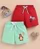 BUMZEE Cotton Knit Above Knee Length Animal Printed Shorts Pack Of 2 - Red & Light Green