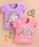 BUMZEE Cotton Knit Half Sleeves Unicorn Print T-Shirt Pack of 2 Peach 6-12 Months