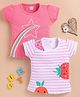 BUMZEE Cotton Knit Half Sleeves Striped & Print T-Shirt Pack of 2 White 6-12 Months