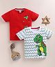 BUMZEE Cotton Knit T-Shirts Half Sleeves Dino & Chevron Print Pack of 2 Red 6-12 Months