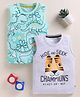BUMZEE Cotton Knit T-Shirt Sleeveless Dino & Tiger Face Print Grey 6-12 Months