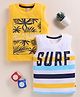 BUMZEE Cotton Knit Sleeveless Striped & Text Print T-Shirt Pack of 2 Yellow 12-18 Months